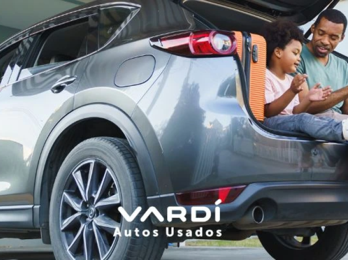 Padre e hijo en la parte de atrás de una camioneta usada comprada en Vardí Autos Usados.